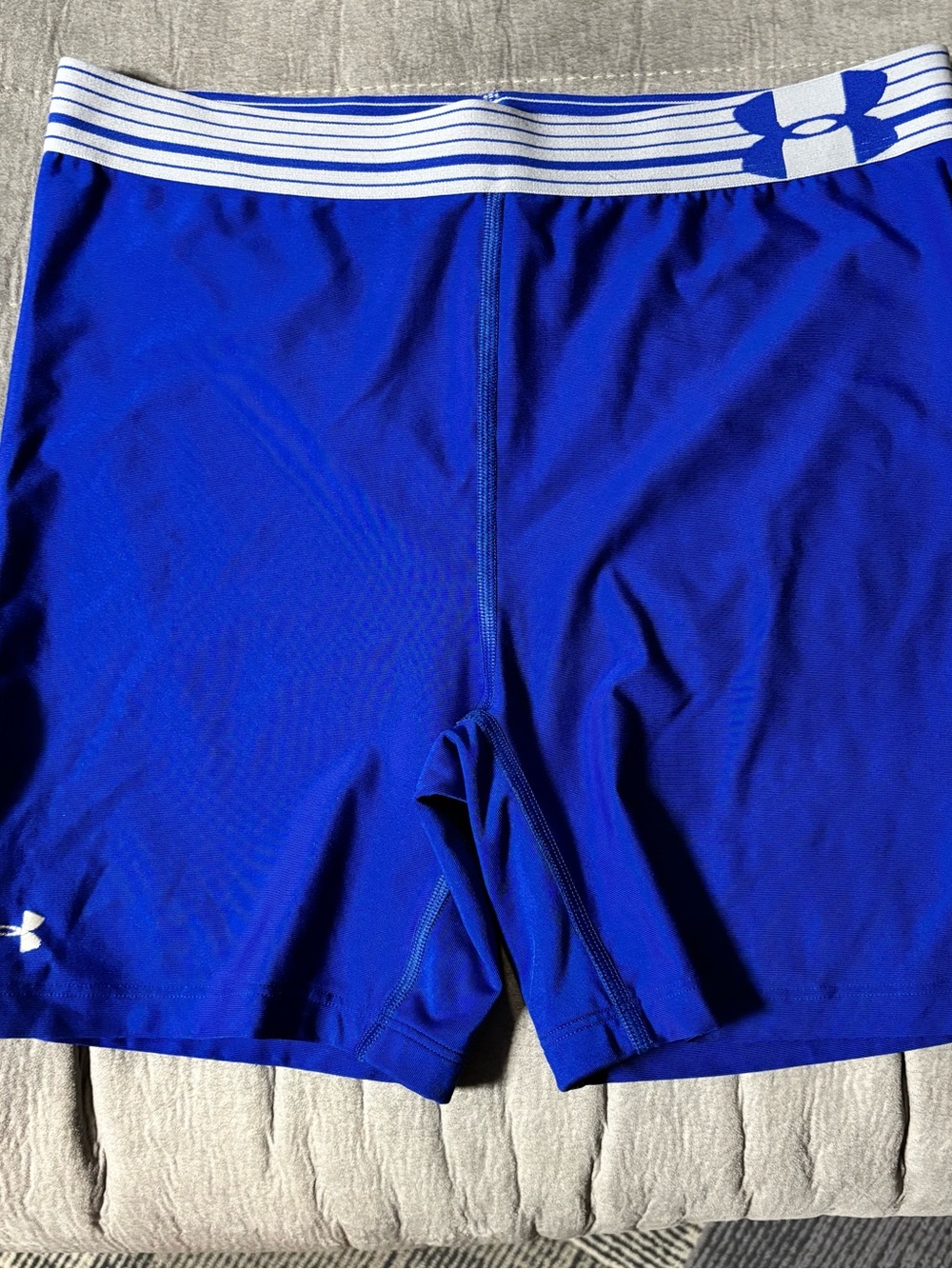 Under Armour Women's Royal Blue Athletic Compression Shorts with White Waistband